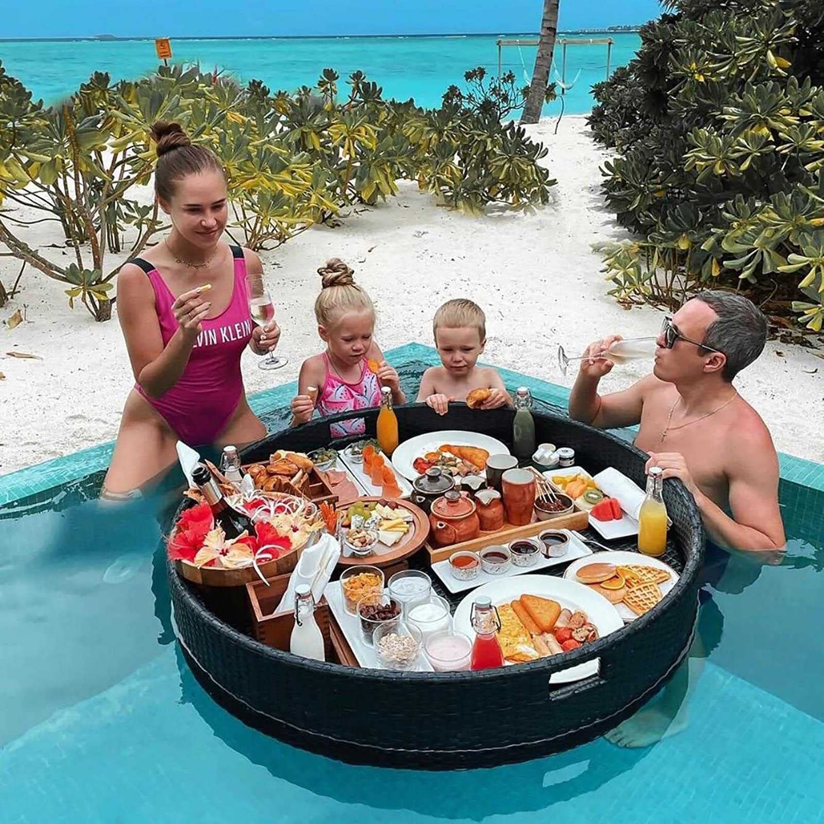 Swimming pool floating bar, Floating Buffet Table Serving Tray with Handles, Floating Serving Tray Table Bar Swimming Pool Floating Tray(Black,60CM)
