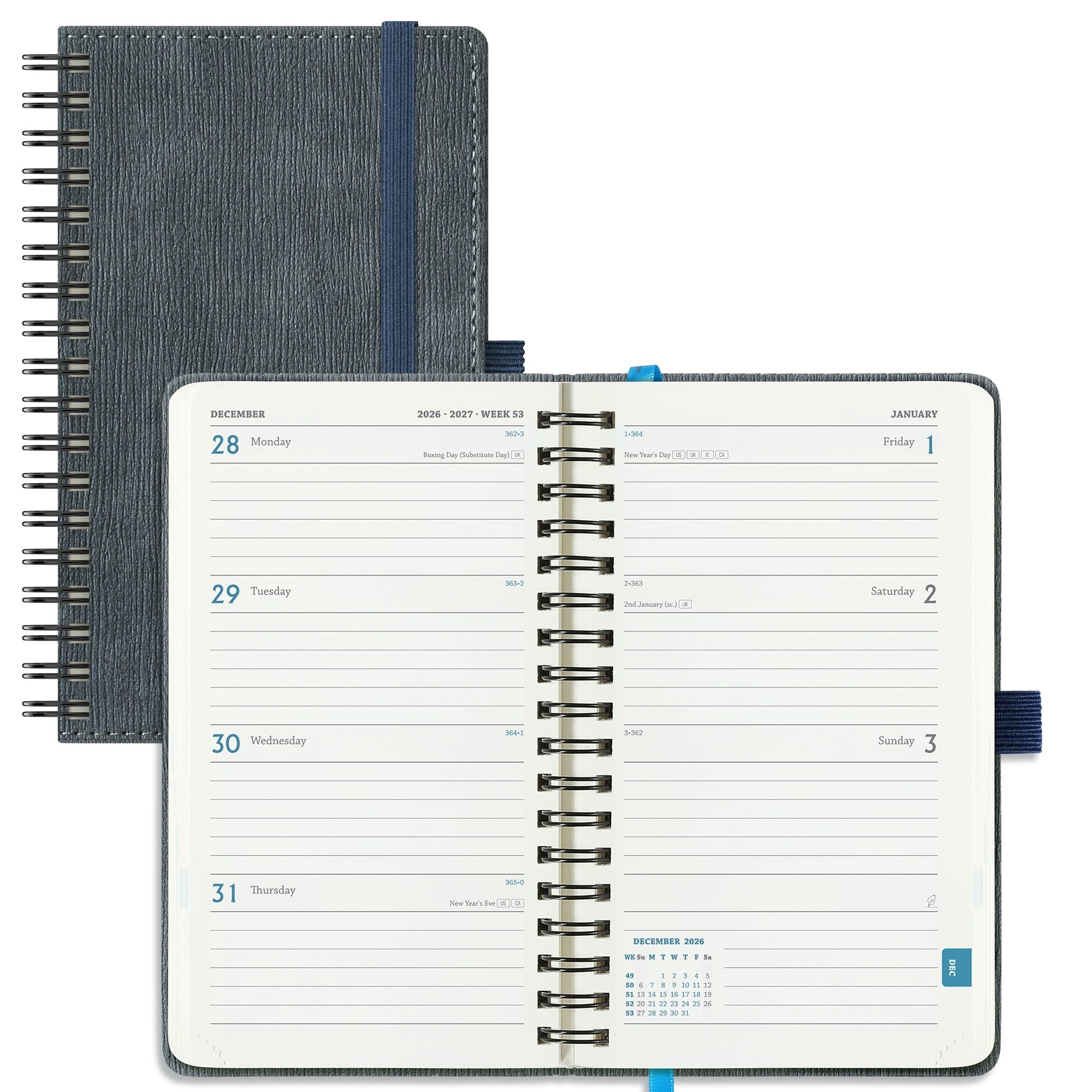 IN-LUXPRO Academic Diary 2026-2027 Week to View Pocket A6(16.4x9.5 cm) Spiral 18 Months(Jul'26-Dec'27) Mid Year Diary 26/27 Weekly Planner with Timeslots& Month Tabs, PU Leather Charcoal Gray