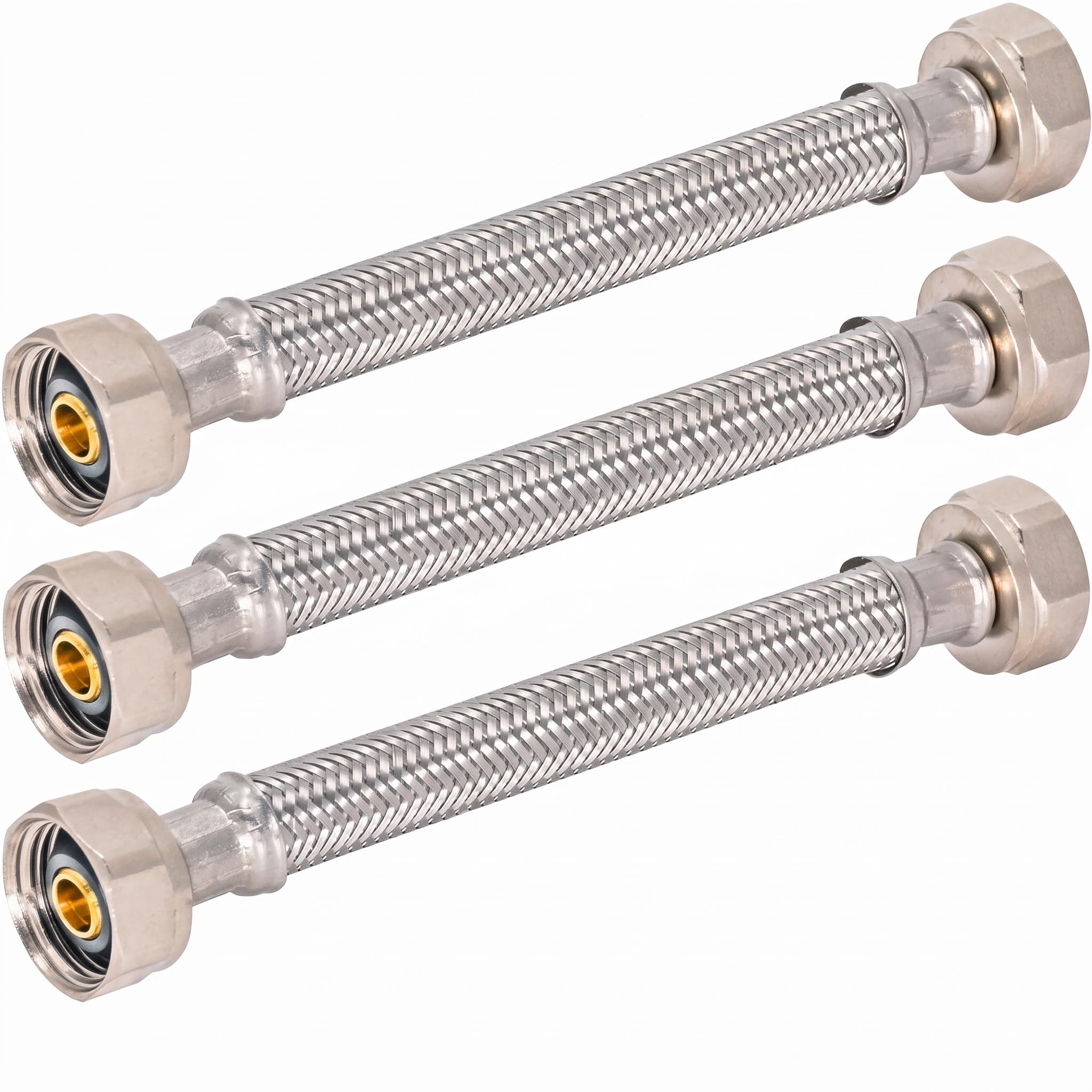 Eastman 6 inch Steel-Flex Faucet Connector, 1/2 Inch FIP x 1/2 Inch FIP, Braided Stainless Steel Faucet Supply Line, 48013 (Pack of 3)