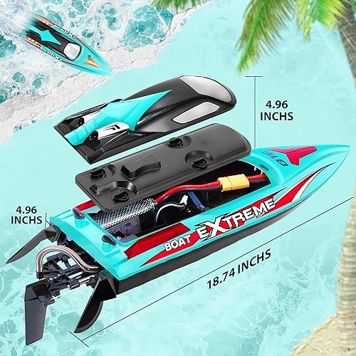 Miniatura 4 de BEZGAR Barco a control remoto, 18 pulgadas, grande, sin escobillas, para adultos y niños, 55 KPH grandes y rápidos, con batería de 2500 mAh, ideal