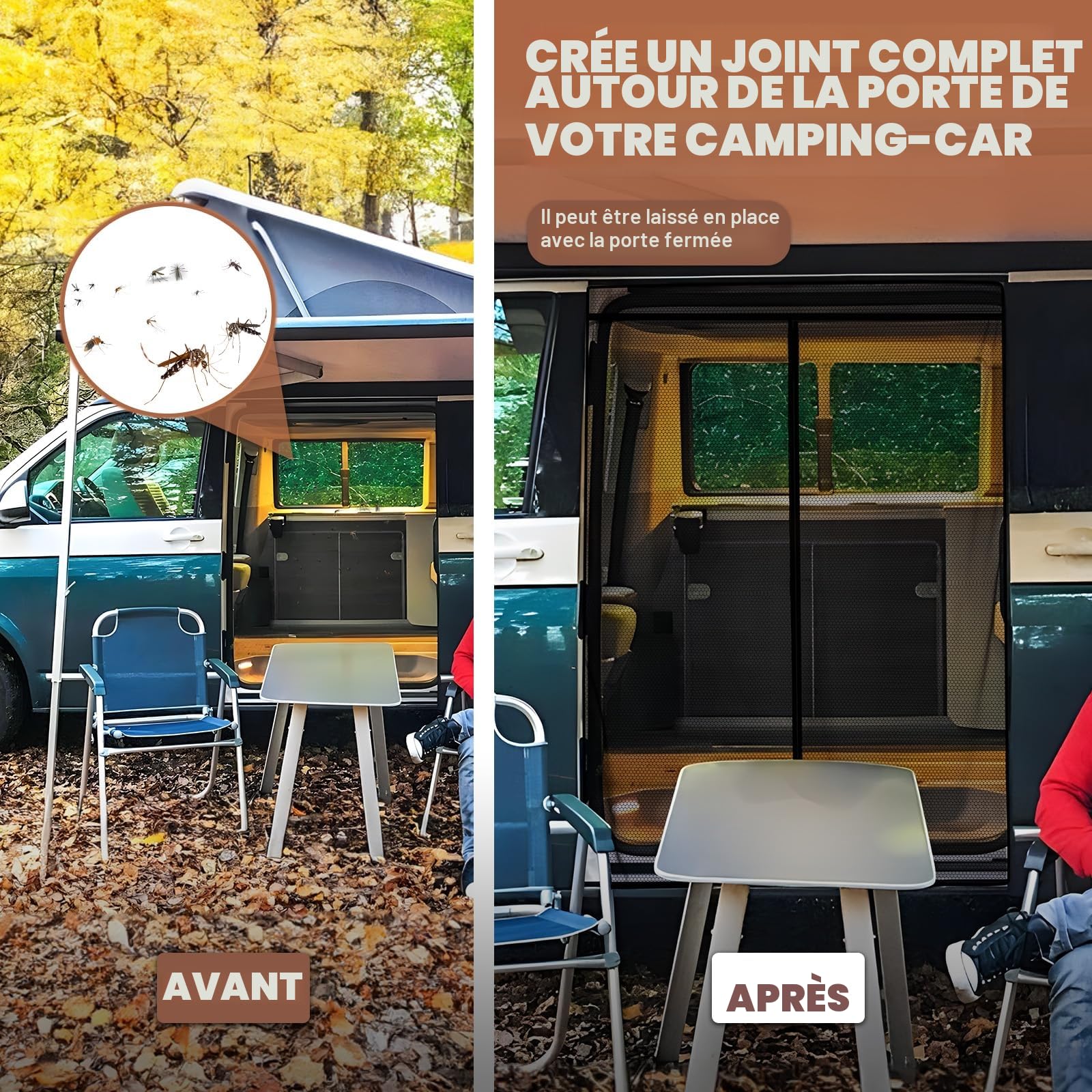 ZATOOTO Moustiquaire Fermeture Éclair pour VW T5 T6 pour Porte Coulissante, Moustiquaire Van Aménagé avec Magnétisme pour Latérale, Protection Solaire, Les Voyages en Camping (Porte Latérale)