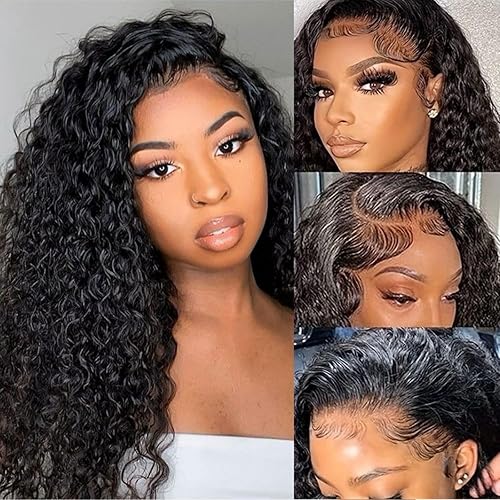 Segsavor Pelucas de cabello humano rizado con encaje frontal, densidad del 180 %, cabello virgen brasileño, sin pegamento, pelucas de cabello humano