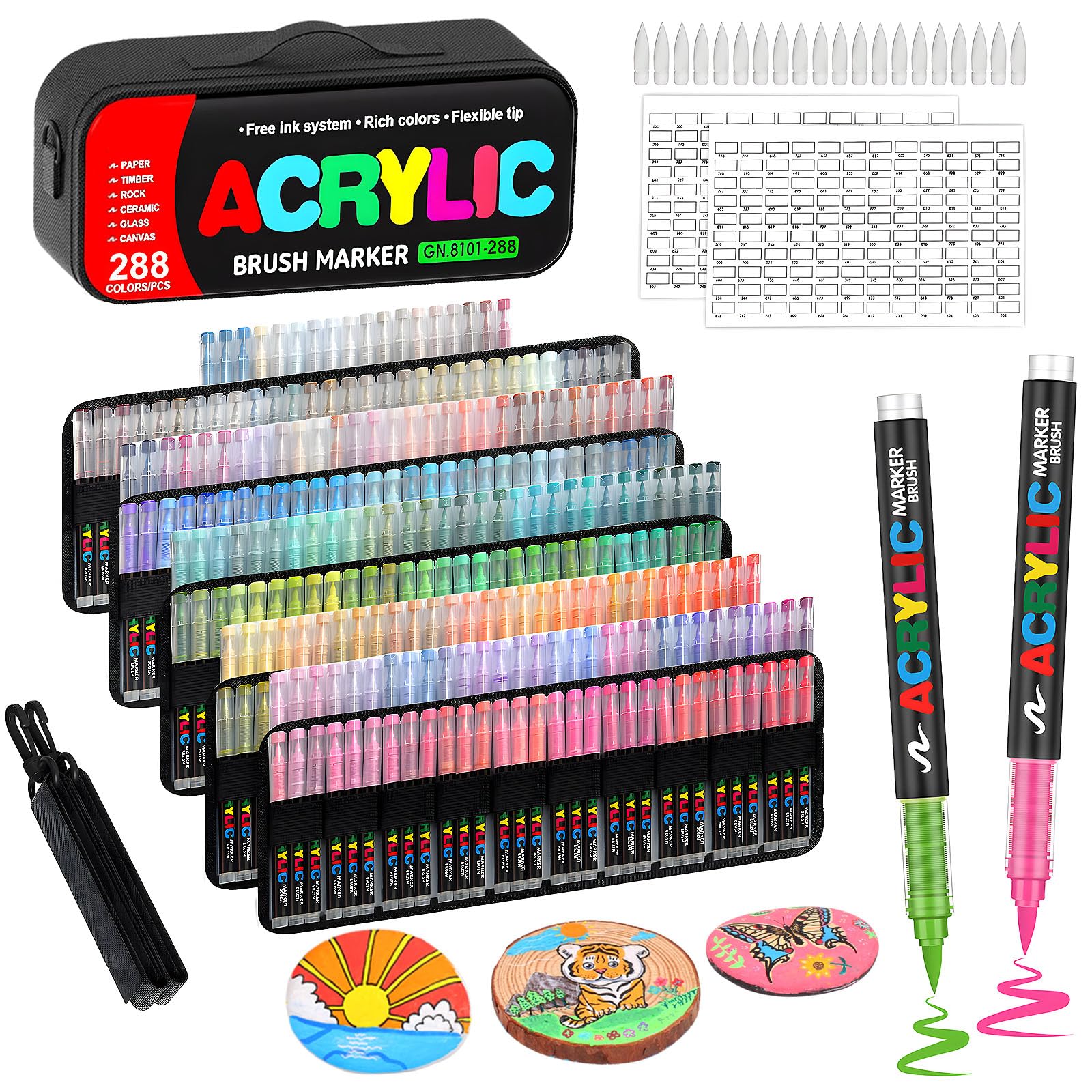Laconile 288 Farben Acrylstifte Set – Acrylmarker mit Direct Liquid Design, CD-Tasche zum einfachen Tragen für Steine, Glas, Holz, Kunststoff, Keramik – Ideal für Erwachsene, zum Bastelprojekte
