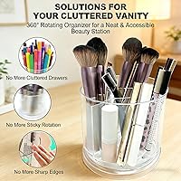 Vista 4 de Soporte para brochas de maquillaje con 360 brochas de maquillaje giratorias para tocador, 5 ranuras, organizador de maquillaje y almacenamiento
