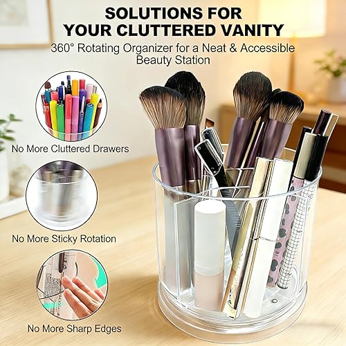 Miniatura 4 de Soporte para brochas de maquillaje con 360 brochas de maquillaje giratorias para tocador, 5 ranuras, organizador de maquillaje y almacenamiento