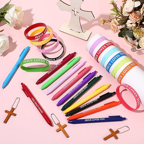 Miniatura 2 de Glenmal Juego de 24 pulseras de bolígrafos cristianos, regalos inspiradores cristianos, bolígrafos de tinta negra, pulseras de goma de colores,