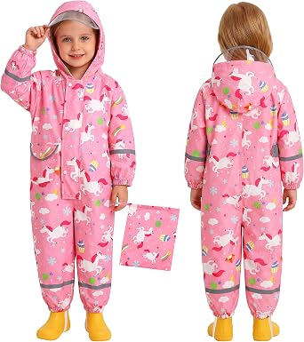 Girls Boys All in One Rain Suit Kids Puddle Suit for 1-9 Years