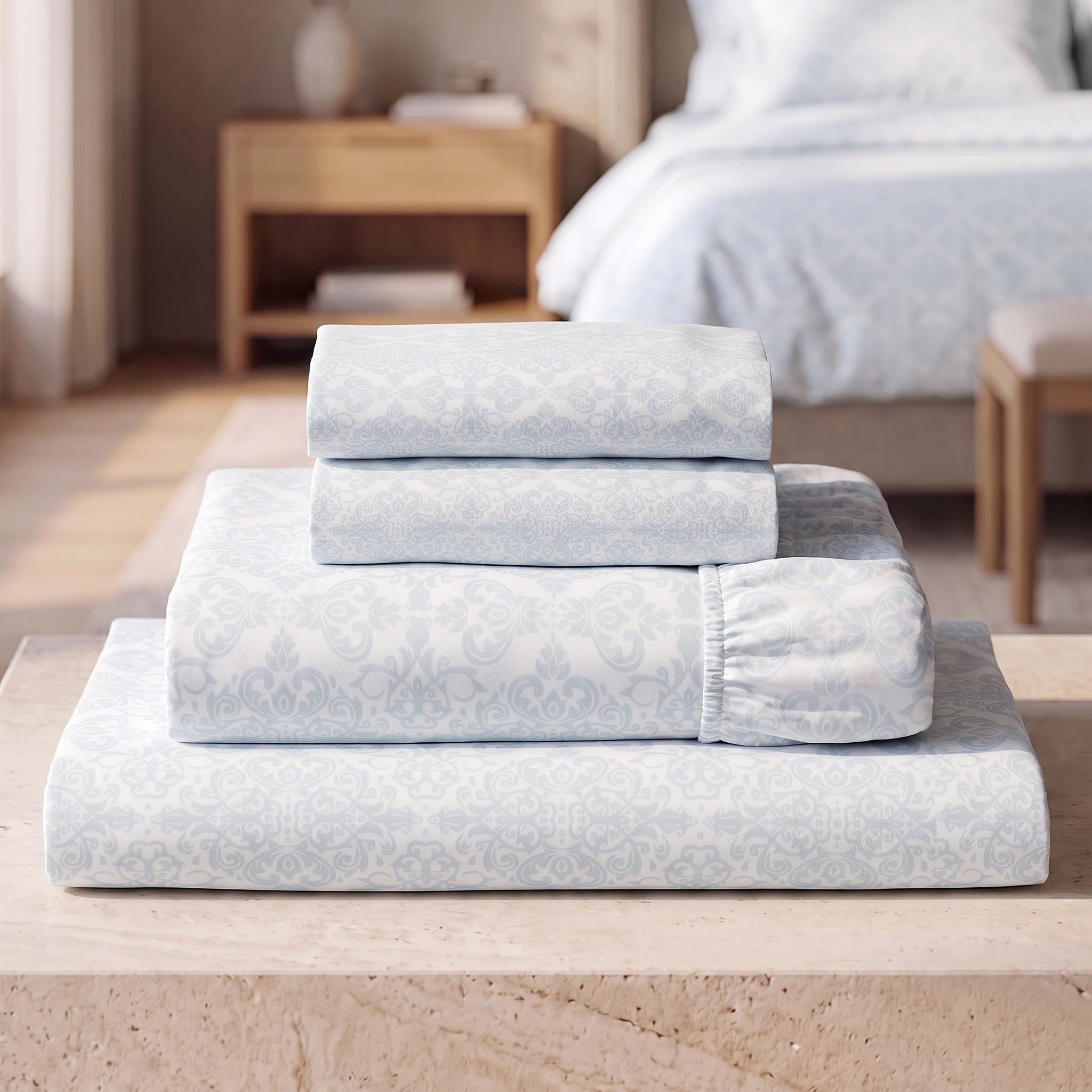 Mellanni Iconic 4-Piece Microfiber Sheet Set (Queen, Laced Sky Blue)