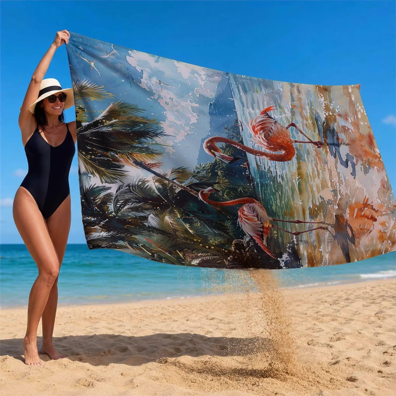 Flamingos Toalla Playa 220 x 160 Resistente a la Arena Secado rápido Ligero, Toalla Playa Grande 160x220cm Suave Cómodo como Gym Yoga Sauna Toallas Baño Grandes Travel Essentials Animal XTLS-4789