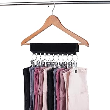 LokiEssentials Legging Organizer for Clothes & Closet Organization, Space Saving Hangers for Pants & Scarfs, Small Coat Closet Storage with Clips, Foldable & Collapsible Multi-Functional Design 1-Pack