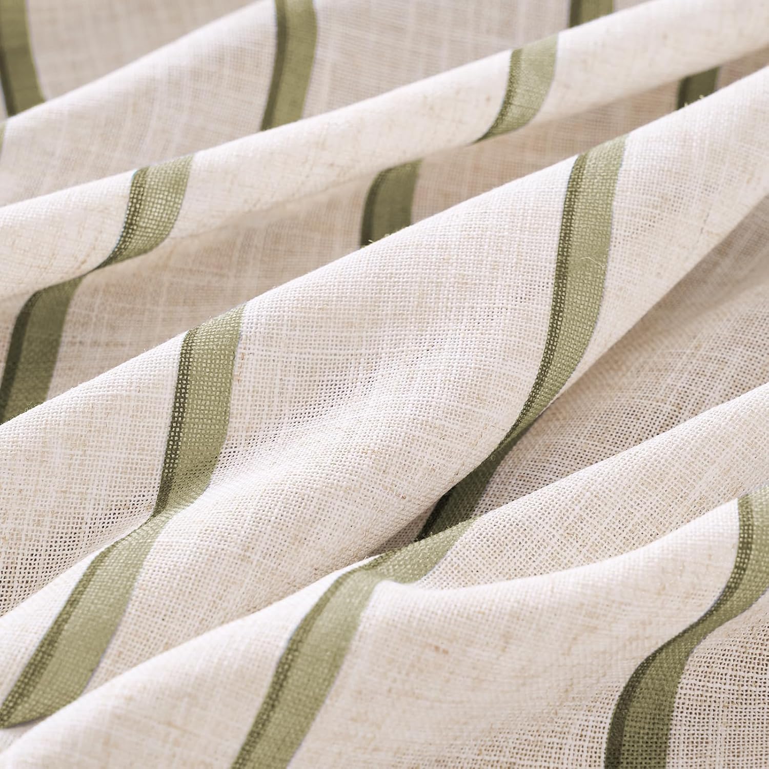 jinchan Linen Curtains for Living Room Striped Curtains Green on Beige Thick Textured Light Filtering Drapes Bedroom Dining Room Spring Rustic Farmhouse Cottage Core Style 2 Panels 84 Inches Back Tab