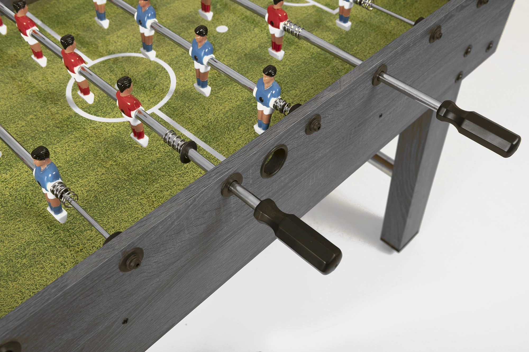 GARLANDO Calciobalilla F-2, rovere grigio, solido ed elegante, Mobile in MDF, 2 palline bianco-nere effetto pallone in dotazione. Disponibile con aste uscenti o telescopiche.