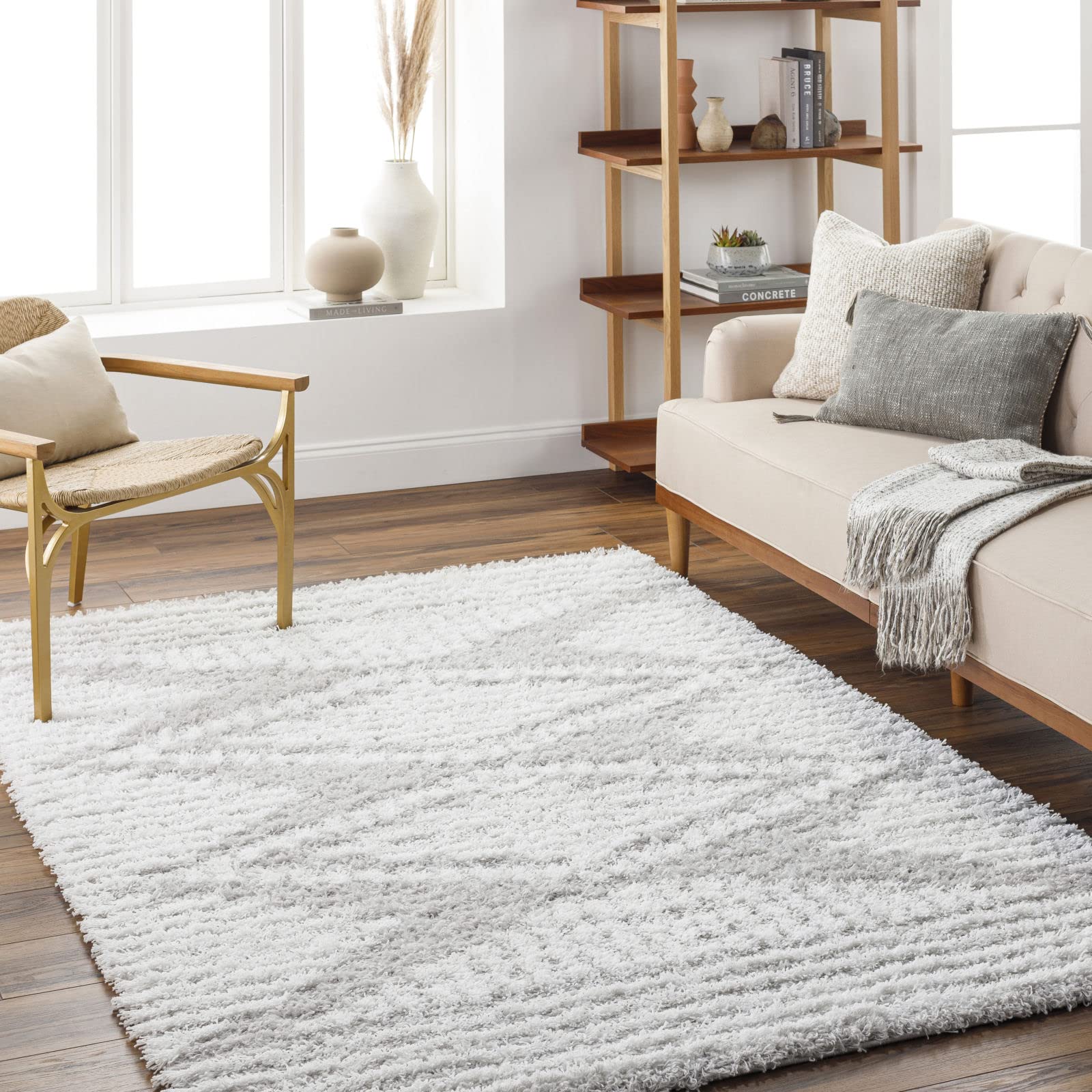 Livabliss Tuzla Shaggy Rug - Alfombra Salon Grande Habitacion, Dormitorio - Alfombra Pelo Largo Berber Abstracta, Pelo Grueso y Esponjoso - Alfombra Grande de 160x220cm, Blanco, Gris