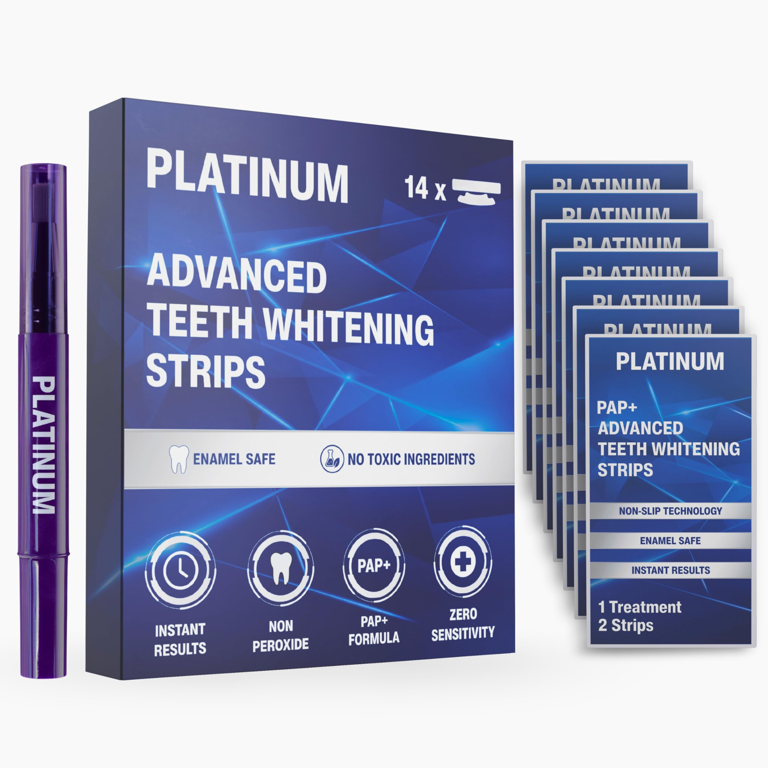Advanced Teeth Whitening Strips & Pen | Up to 8 Shades Whiter Teeth | 28 Whitening Strips | Vegan Friendly | Sensitivity Free | Peroxide Free