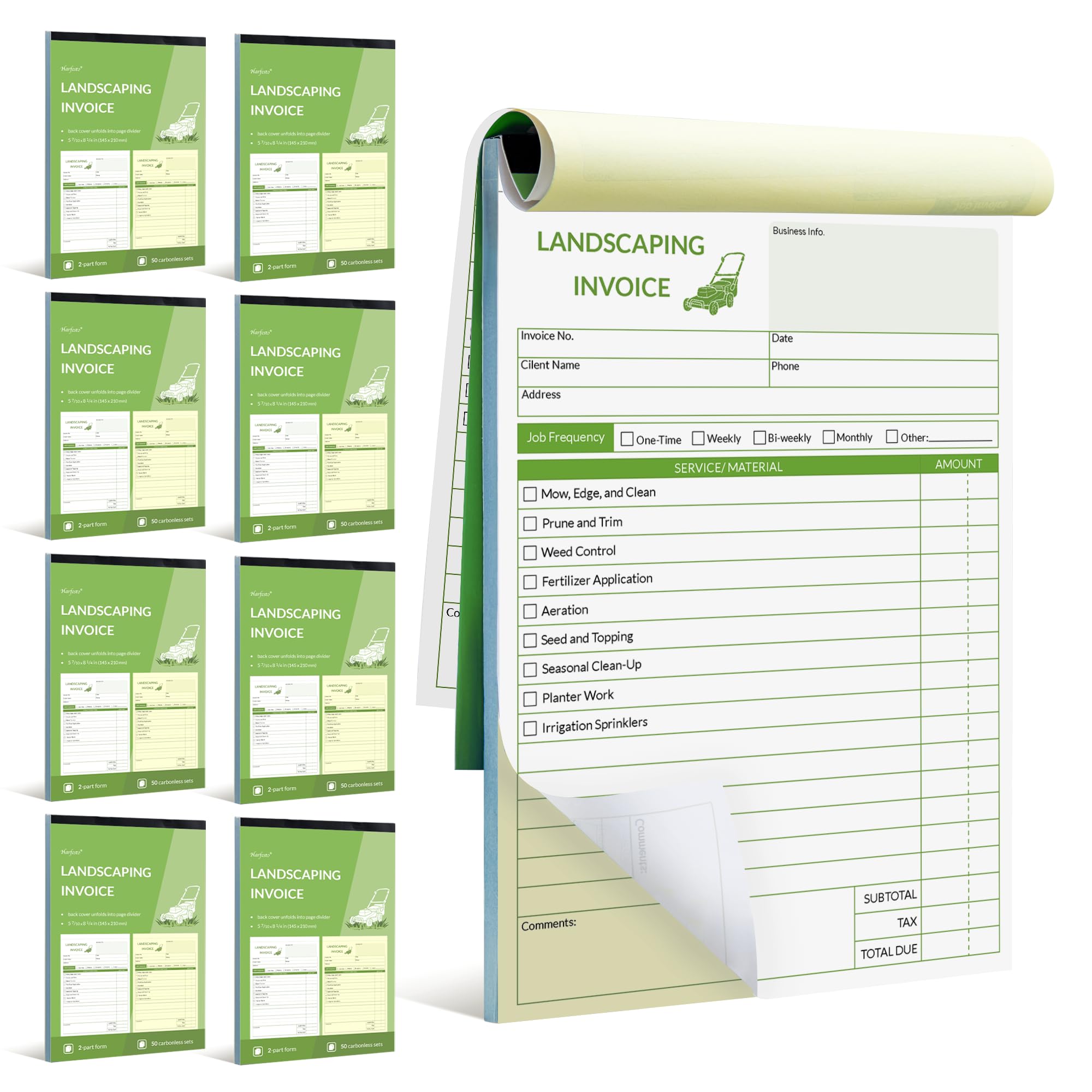Harfesto Professional Garden Landscaping Invoice Book for Small Business 14 x 21 cm 2 Part Self Copy 400 Sets (8 Books) - Accessories for Garden