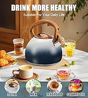 Vista 6 de Tetera FOEDO para estufa, hervidor silbante fuerte para hervir agua, café o leche, hervidor de acero inoxidable pesado de 3.2 cuartos con mango