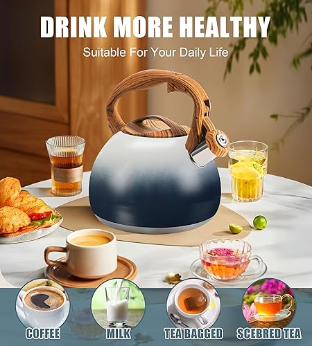 Miniatura 6 de Hervidor de té, hervidor de agua hirviendo, café o leche, hervidor de té de acero inoxidable pesado de 3.2 cuartos de galón con mango de patrón de