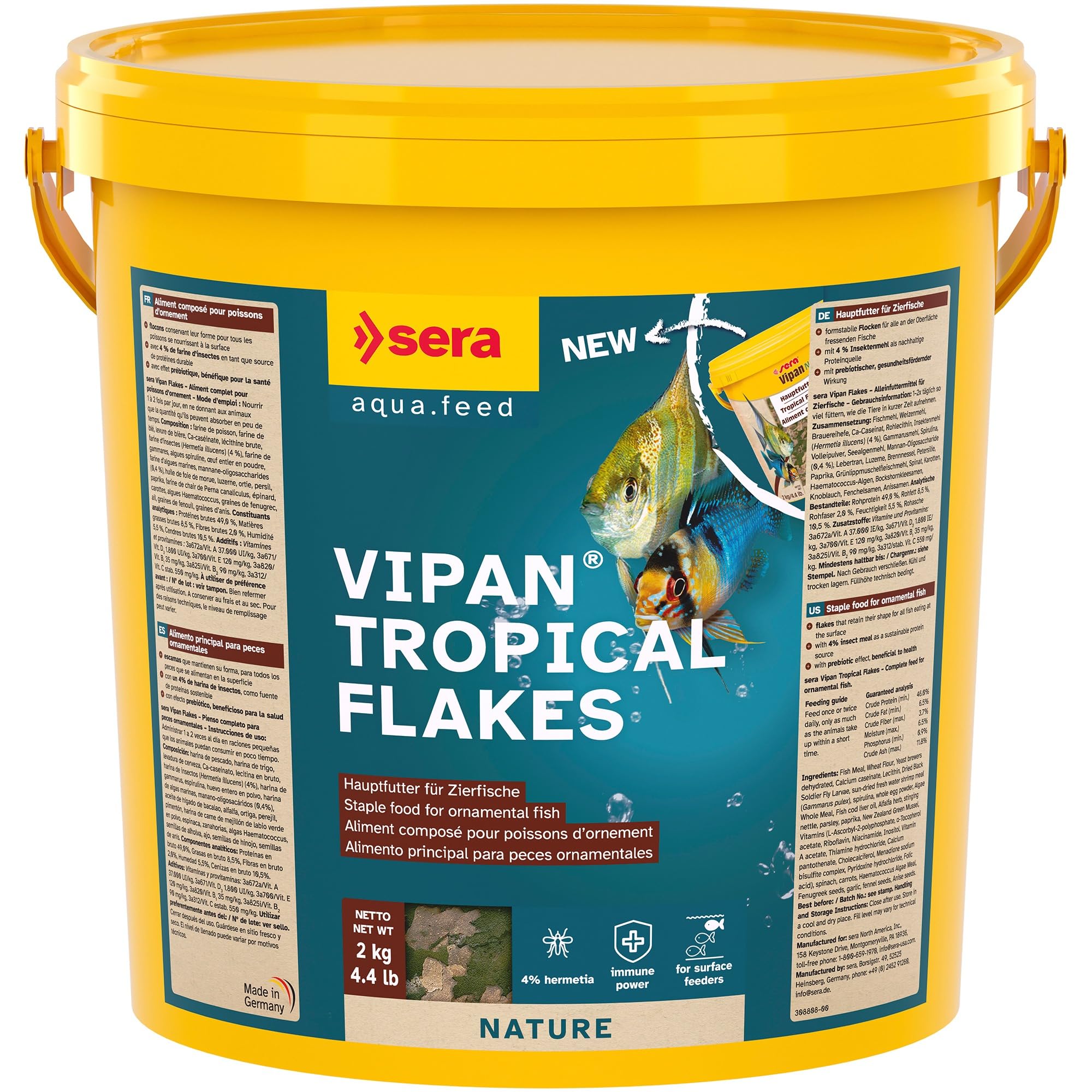 sera vipan Flakes 10 L 2.000 g | alimento Principal para Peces Ornamentales Que se alimentan en la Superficie | Escamas Que Mantienen su Forma | favorece un Crecimiento Sano y el Desarrollo