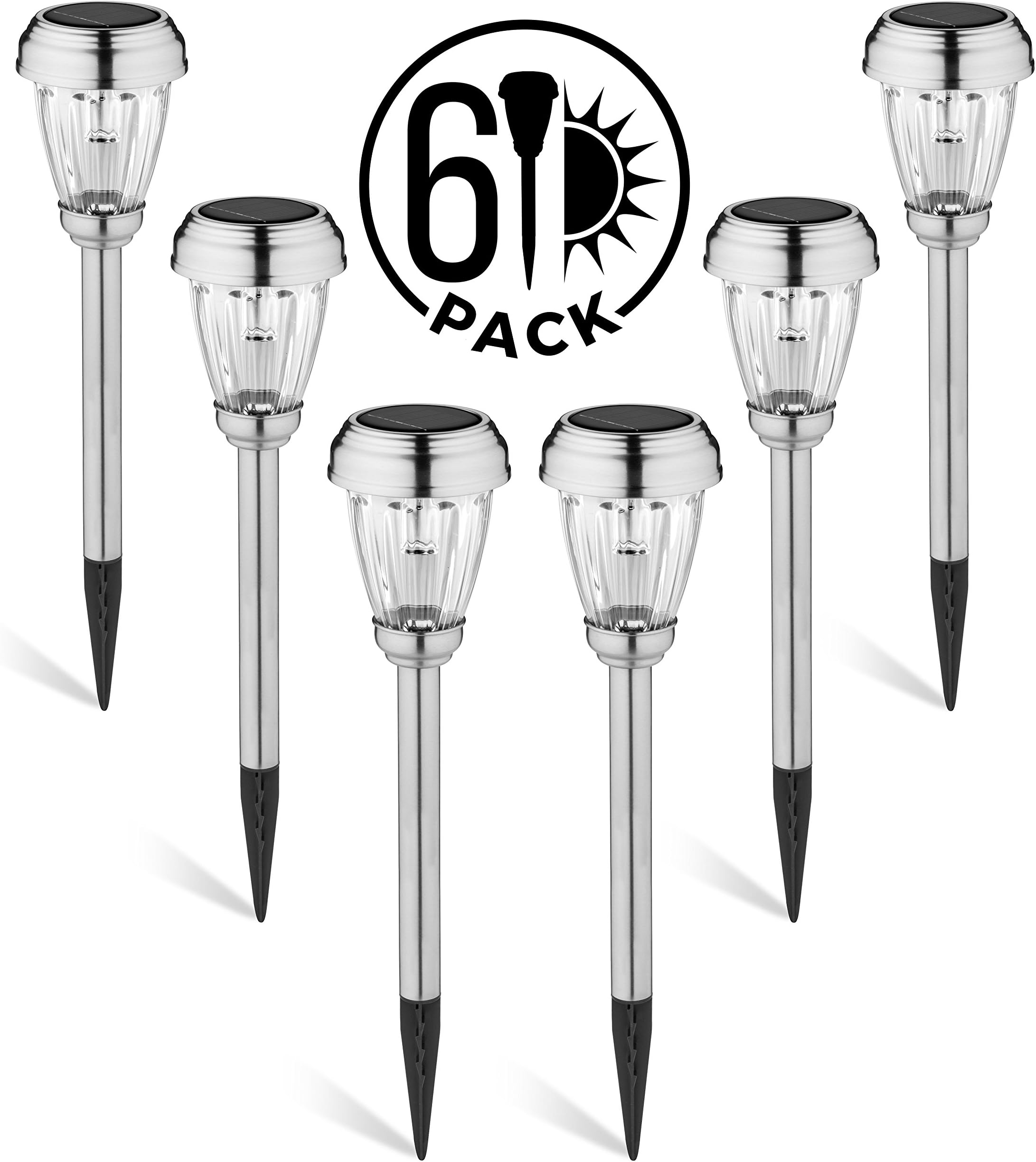 Set of 6 LED Solar Pathway Lights, Low Voltage, Wireless Solar Path Lights for Lawns, Gardens, Yards and More, Stainless Steel Pathway Lights to Brighten and Enhance The Look of Any Outdoor Space