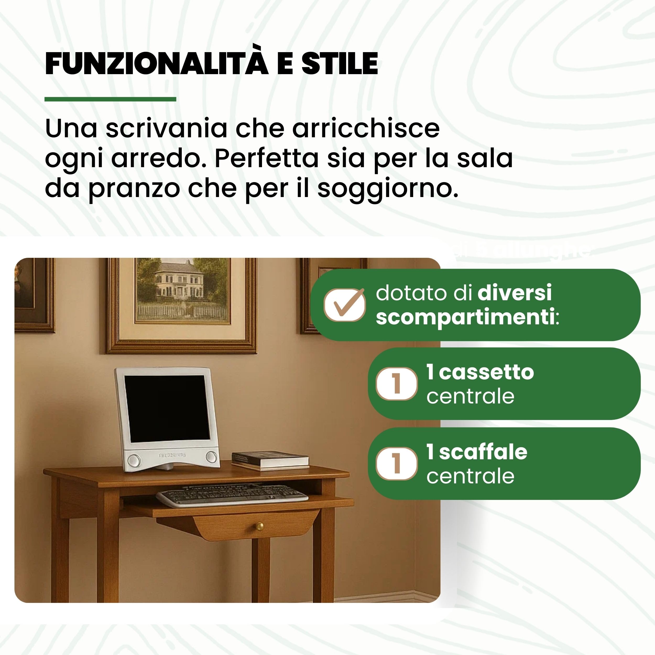Mar.c.a. Design - Scrivania Arte Povera con Ripiano Estraibile, Porta Tastiera e 1 Cassetto - Scrittoio in Legno 85x49x78 cm Made in Italy