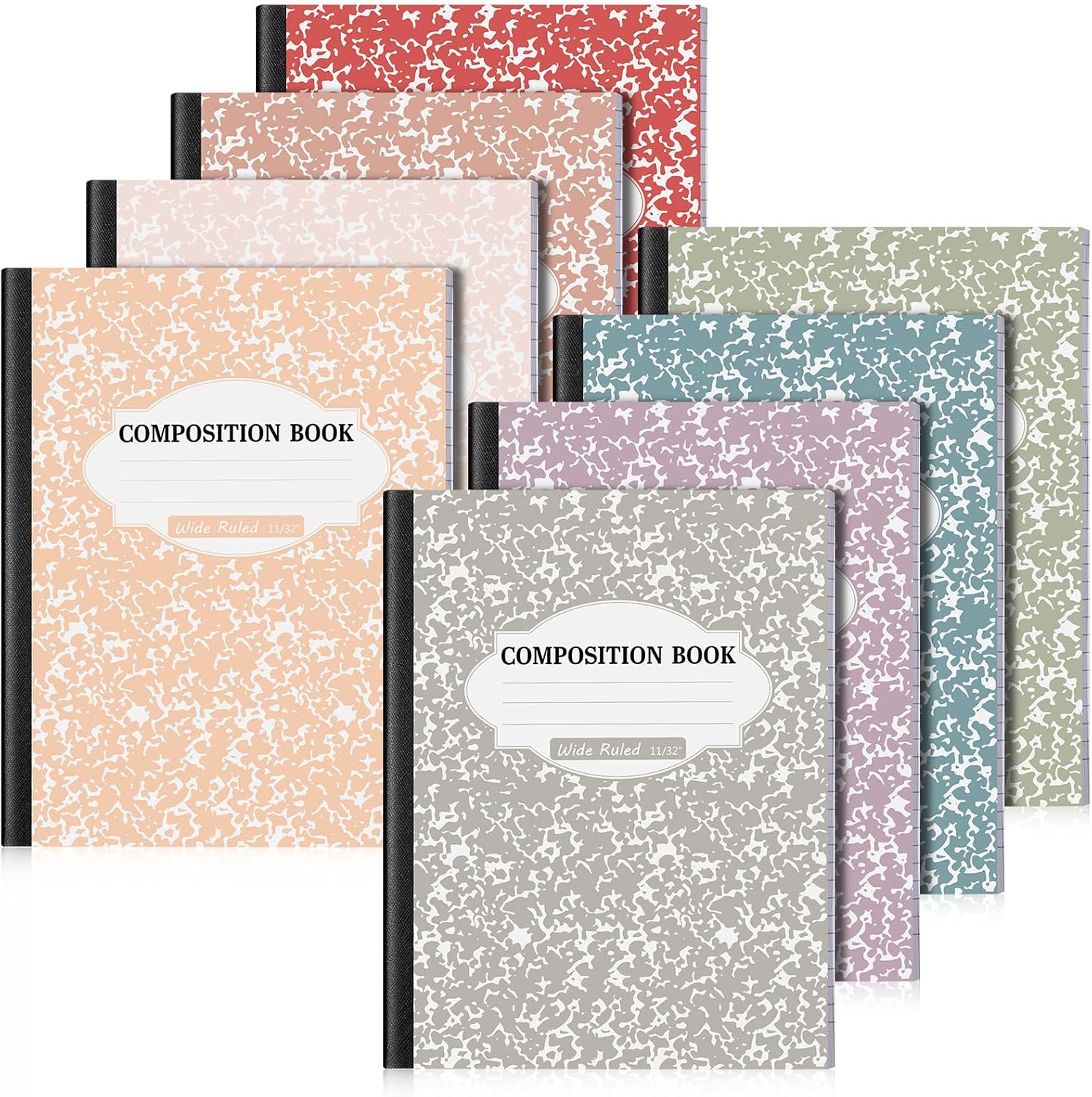 Colarr 8 Pack Composition Notebook 9.75 x 7.5 Inch Wide Ruled Marble Paper Composition Books Assorted Fun Colors Office School Notebook, Hard Cover, Sturdy Sewn Binding (Vintage Color) Vintage Color 8