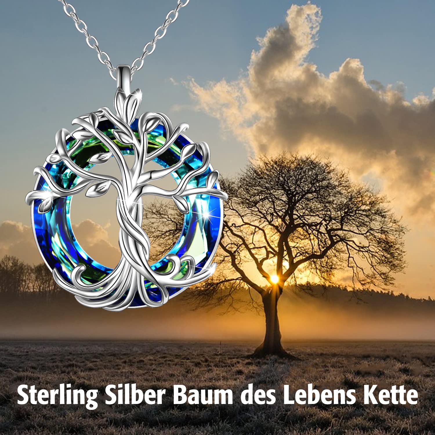 TOUPOP Kette Baum des Lebens 925 Sterling silber Baum des Lebens Anhänger Halskette mit Kristall Schmuck Geschenke für Mütter Geburtstagsgeschenke für Frauen Damen Mädchen