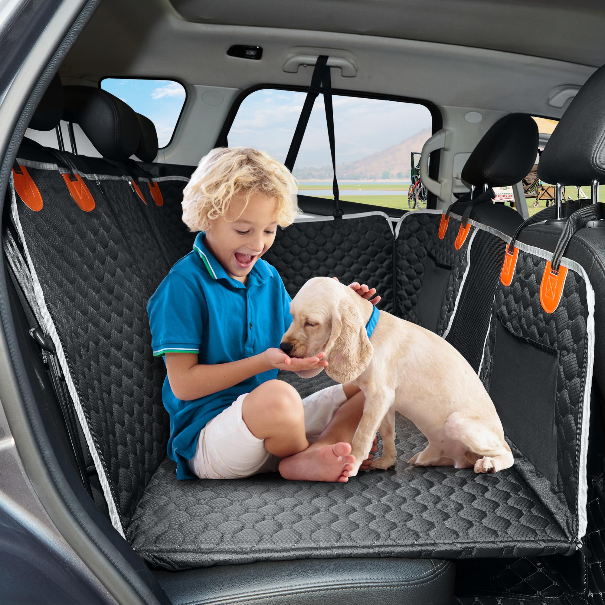 ANOSOSPECIAL Extension de siège arrière, Housse de siège de Voiture pour Chien, hamac de Voyage imperméable pour Animal Domestique, Matelas de Camping Durable, Facile à Nettoyer pour Auto（Noir）