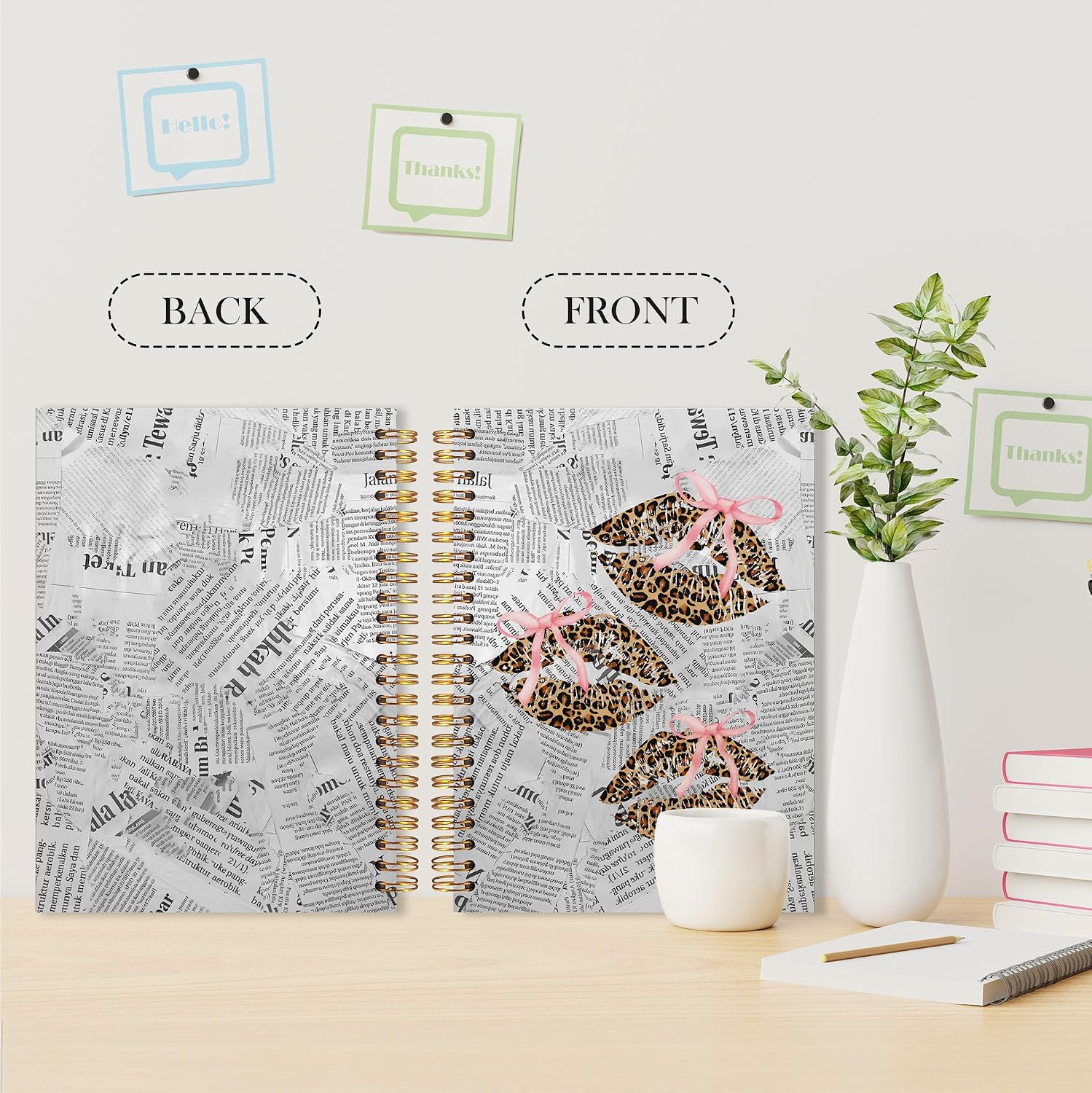 Vintage Trendy Leopard Lips Spiral Notebook, Coquette Pink Bow Cheetah Print Lipstick Journal, Retro Funky Preppy Leopard Notebook Journal, 5.5x8.3 image 3