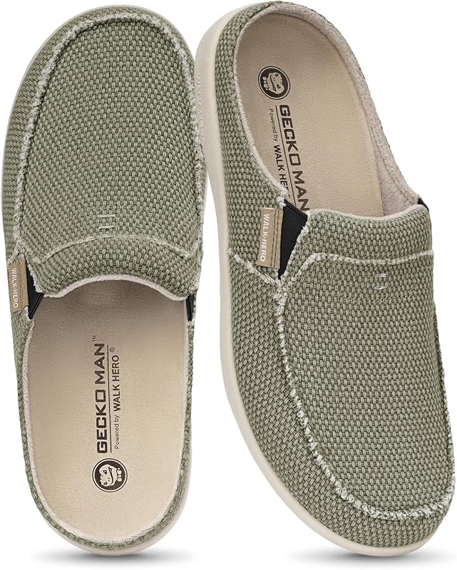 Zapatillas para Hombre con Soporte para el Arco, Zapatos de Casa para Hombres con Suela Antideslizante | Zapatillas de lona para hombres con forro de terciopelo, zapatos de casa para hombres de interior y exterior, zuecos sin cordones con diseño de puntera ancha