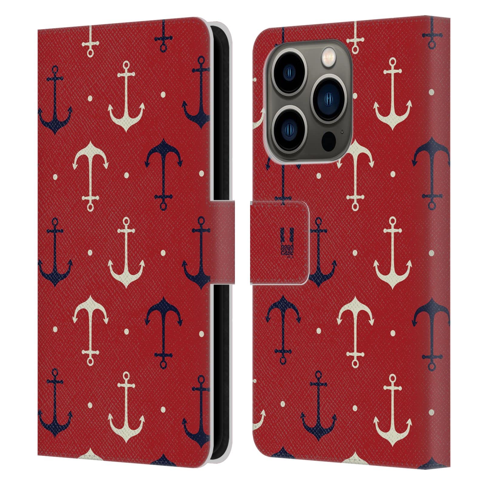 Funda iPhone 14 Pro tipo libro con patrón de anclajes para tus viajes y estilo náutico 7