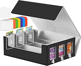 6-window Display Trading Cards Storage Box 2400+ TCG Commander Deck Case with 6 Card Holders for Magic the Gathering PTCG YuGiOh Sports MTG PKM with 12 Dividers 4 Supporters Black and Gray