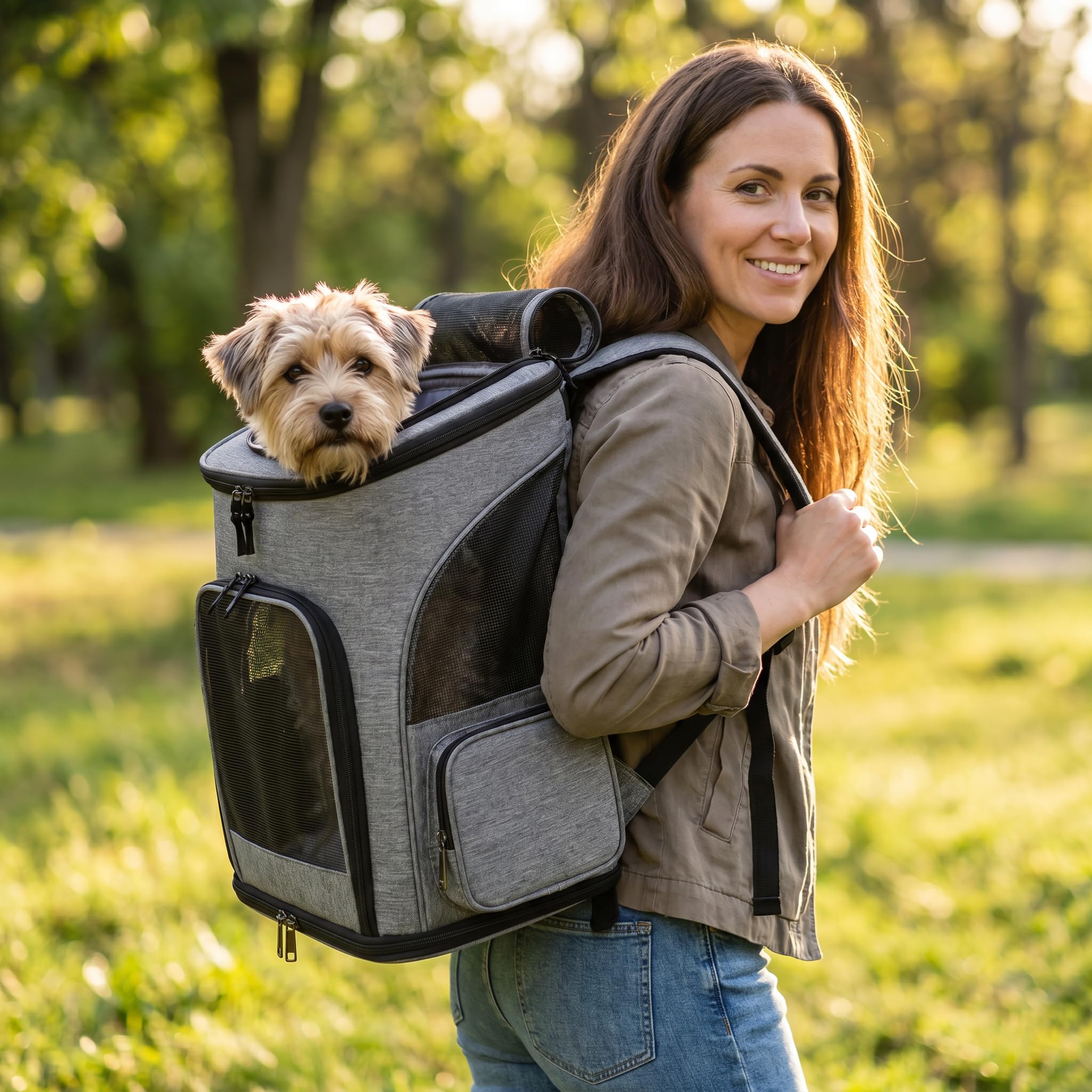 PETCUTE Sac à Dos pour Chien et Chat - Transport pour Petit Animaux Respirant Pliable, Gris