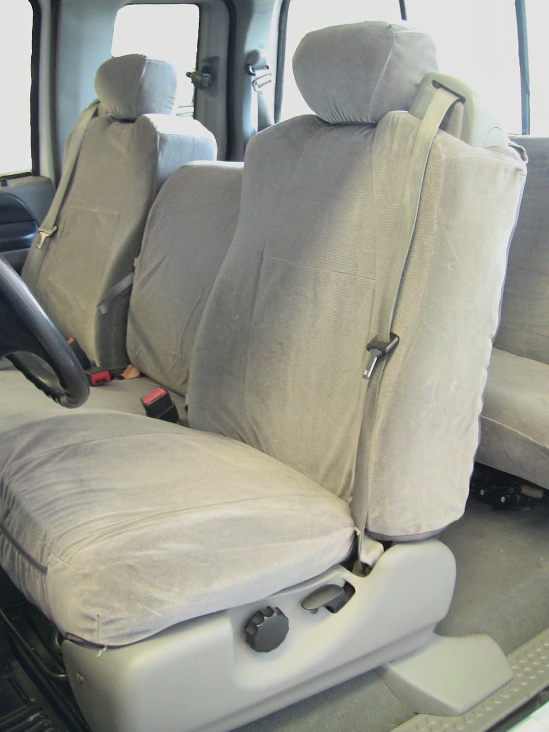 Durafit Seat Covers, Made to fit Pickup F250-F550 Super Cab Front and Back Set. Front 40/20/40 with Integrated Seat Belts. Rear 40/60 Split Bench Seat Covers in Gray Automotive Velour