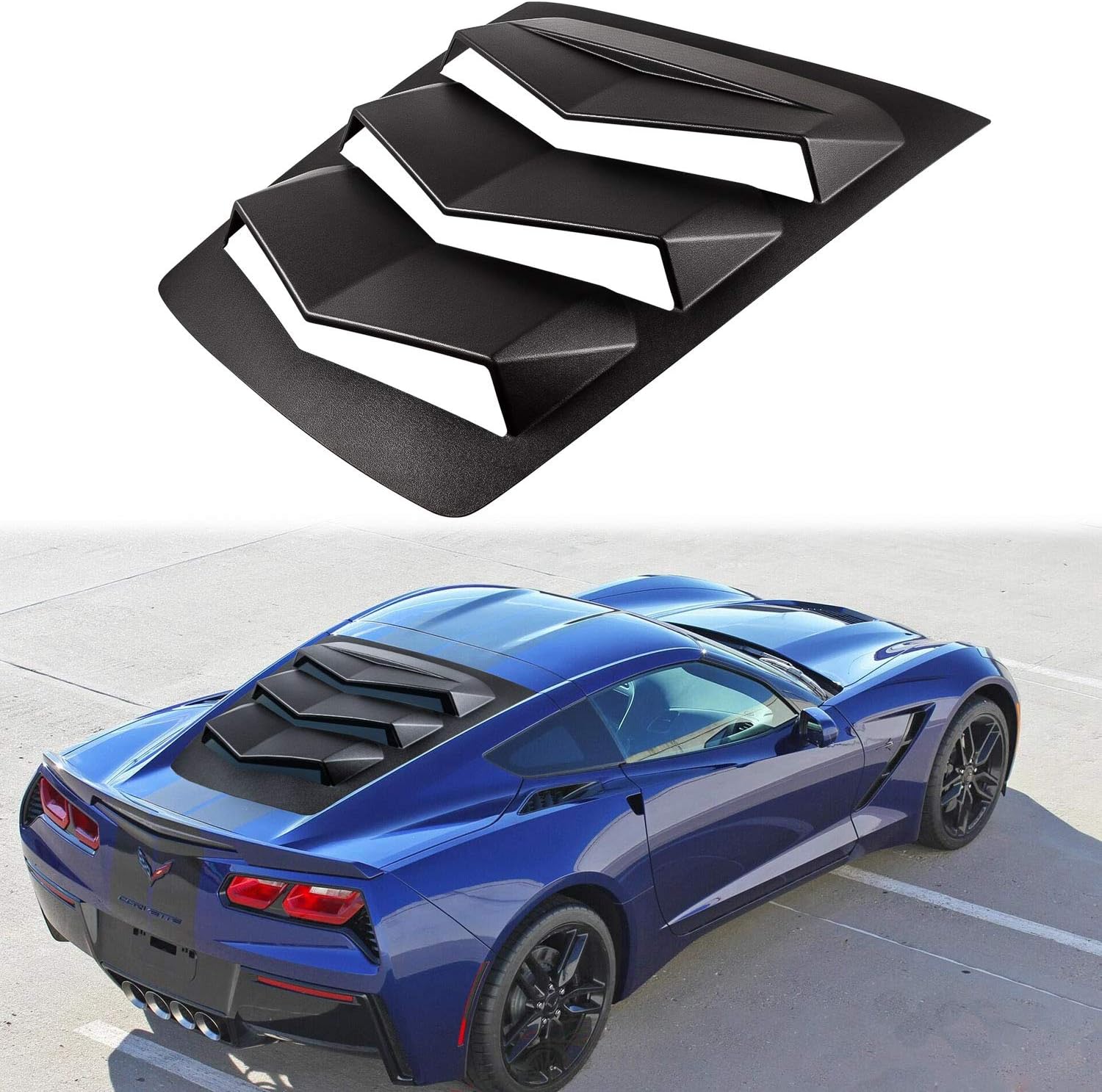 Rear Window Louver Windshield Cover Sun Shade Vent Fit for C7 Corvette 2014-2019 (Stingray/Grand Sport / Z06 / Z51 / ZR1) in GT Lambo Style（Matte Black）