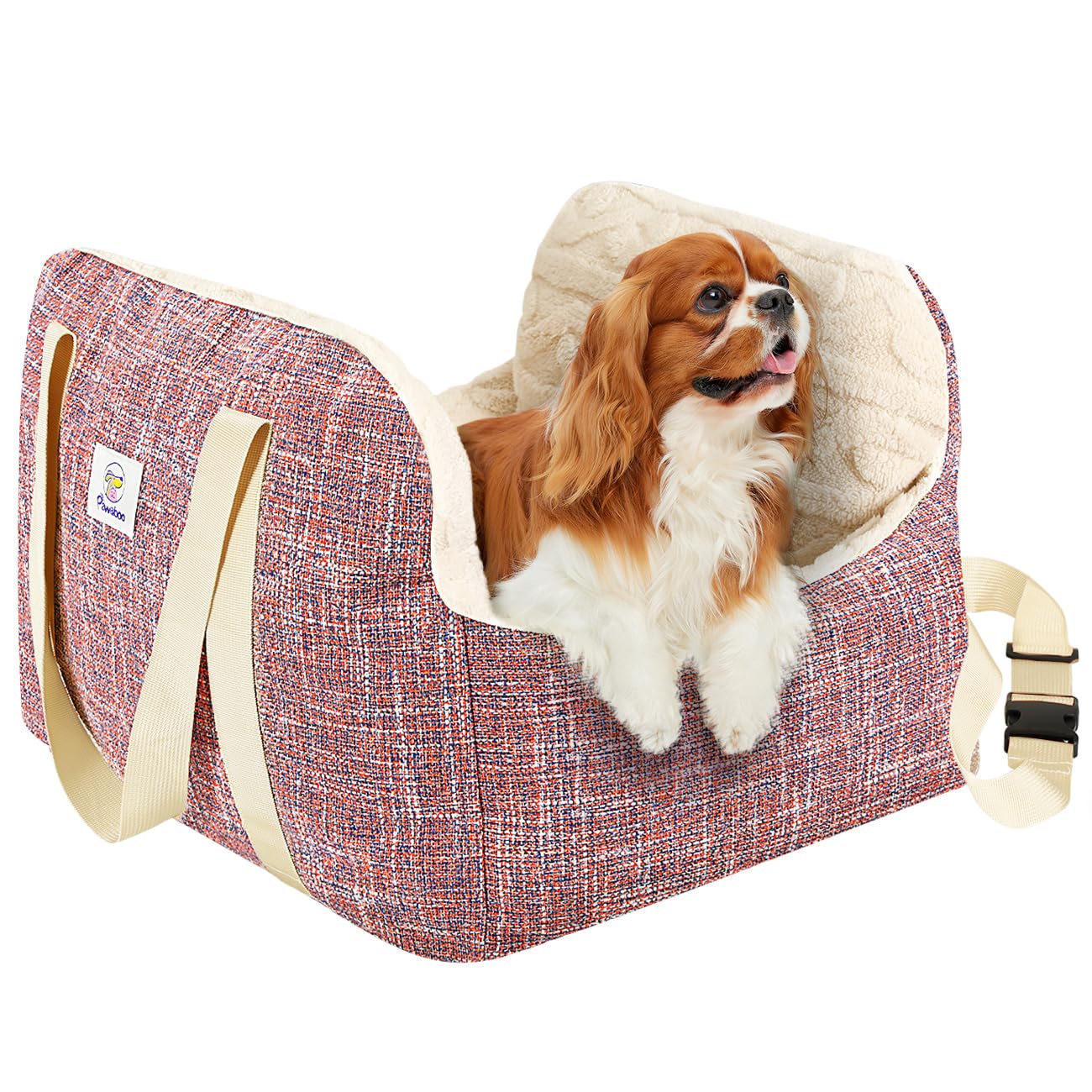 Pawaboo Car Seat for Small Dogs, Dog Car Bed with Fixed Buckle and Safety Strap, Car Carrier for Dogs Puppies Cats up to 25lbs Chair Dog Car, Magenta+Blue