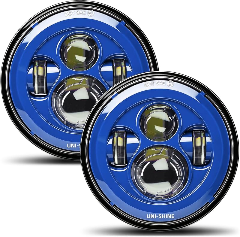 Faróis dianteiros LED redondos UNI-SHINE 7 polegadas com luz azul, alto e baixo, 12 V – Kit com 2 unidades
