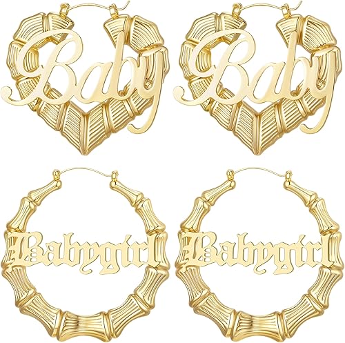 Aretes de aro de bambú chapados en oro de 18 quilates para mujer, diseño de corazón redondo grande, estilo ghetto de los años 8090, accesorios de