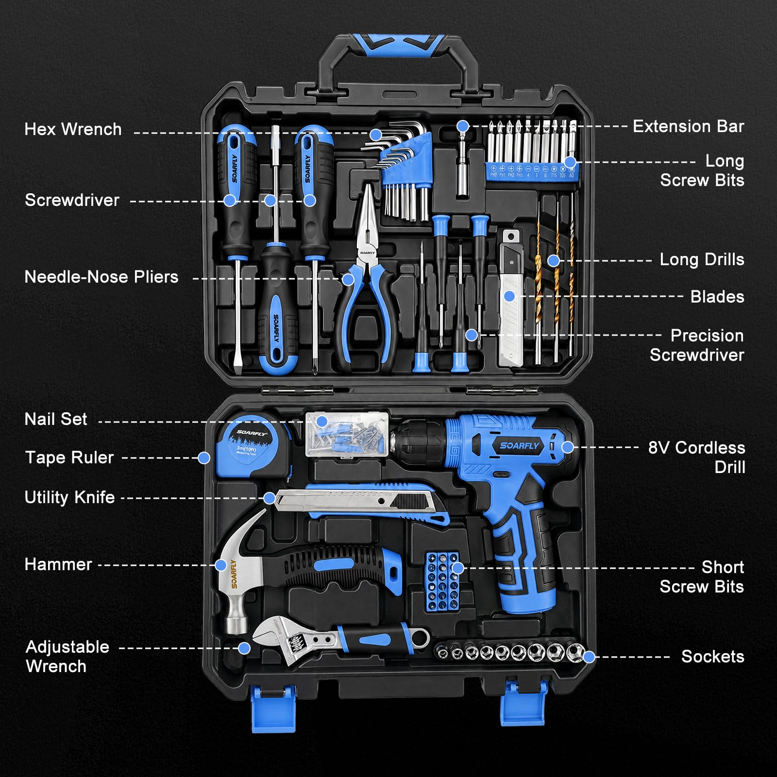 8V Cordless Drill Set - 157 Piece Tool Kit -2 8V Cordless Drill Set - 157 Piece Tool Kit -2