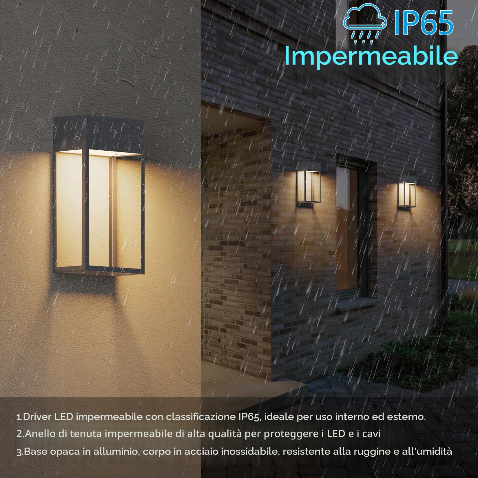 Klighten 24W Led Lampada da Parete Esterno, Antracite Applique da Parete, IP65 Applique Interno/esterno, Moderno Lampada Muro Alluminio, Luci da parete Per Giardino Portico, 3000K Bianco caldo