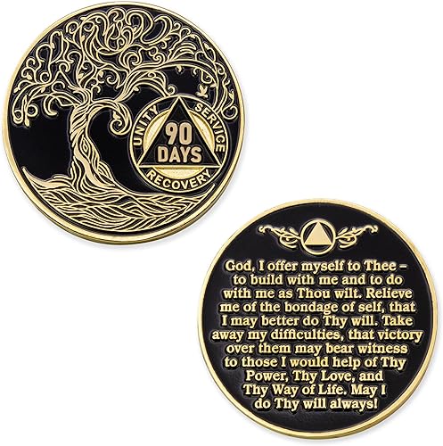 Miniatura 379 de 17 años Sobriety Mint Twisted Tree of Life - Medallón de recuperación AA/NA chapado en oro, fichas y fichas, color blanco