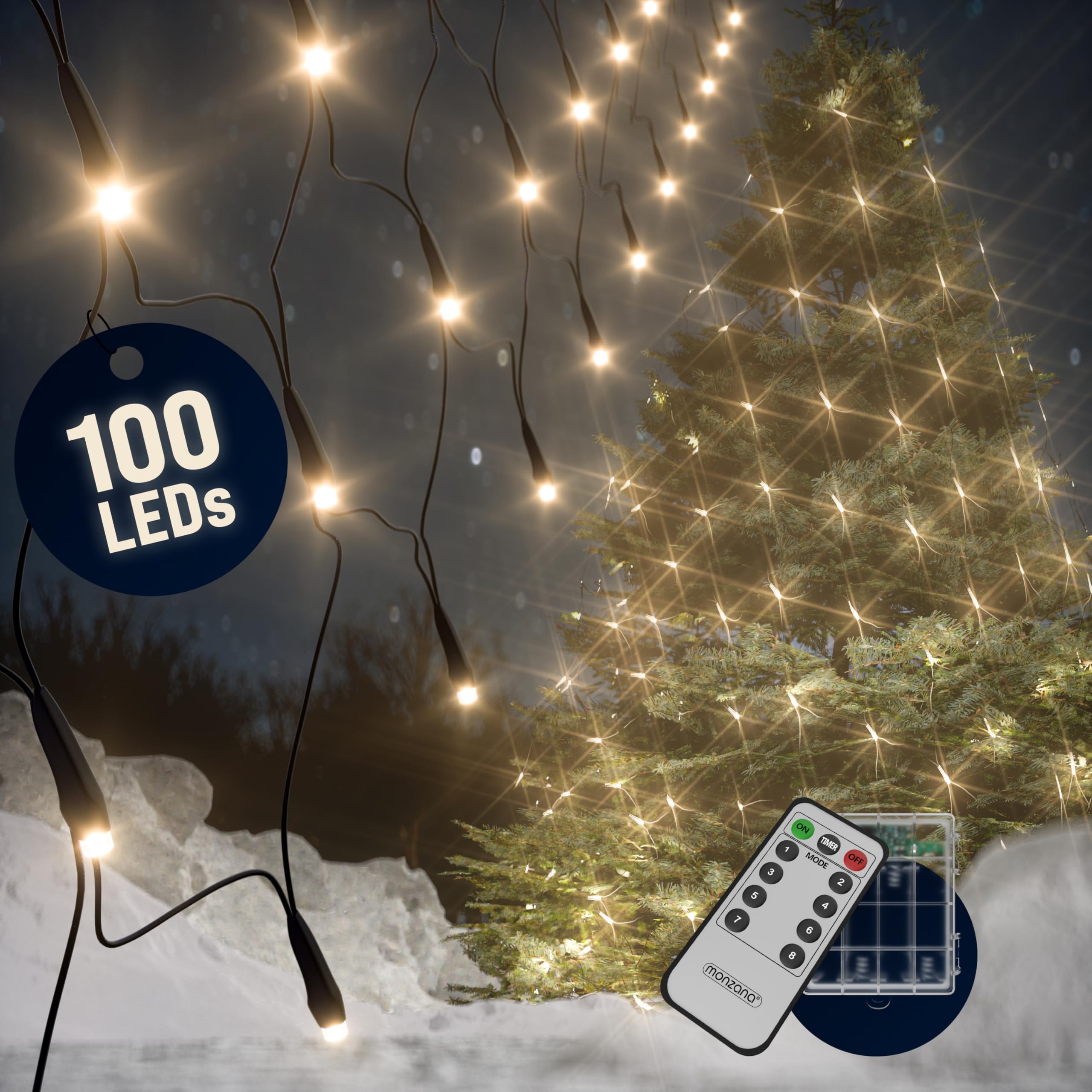 Deuba String Lights Christmas Mesh Net Fairy Lights Battery Operated LED Light 160/100 LEDs Blue Warm White Different Modes Flashing Static Indoor Outdoor
