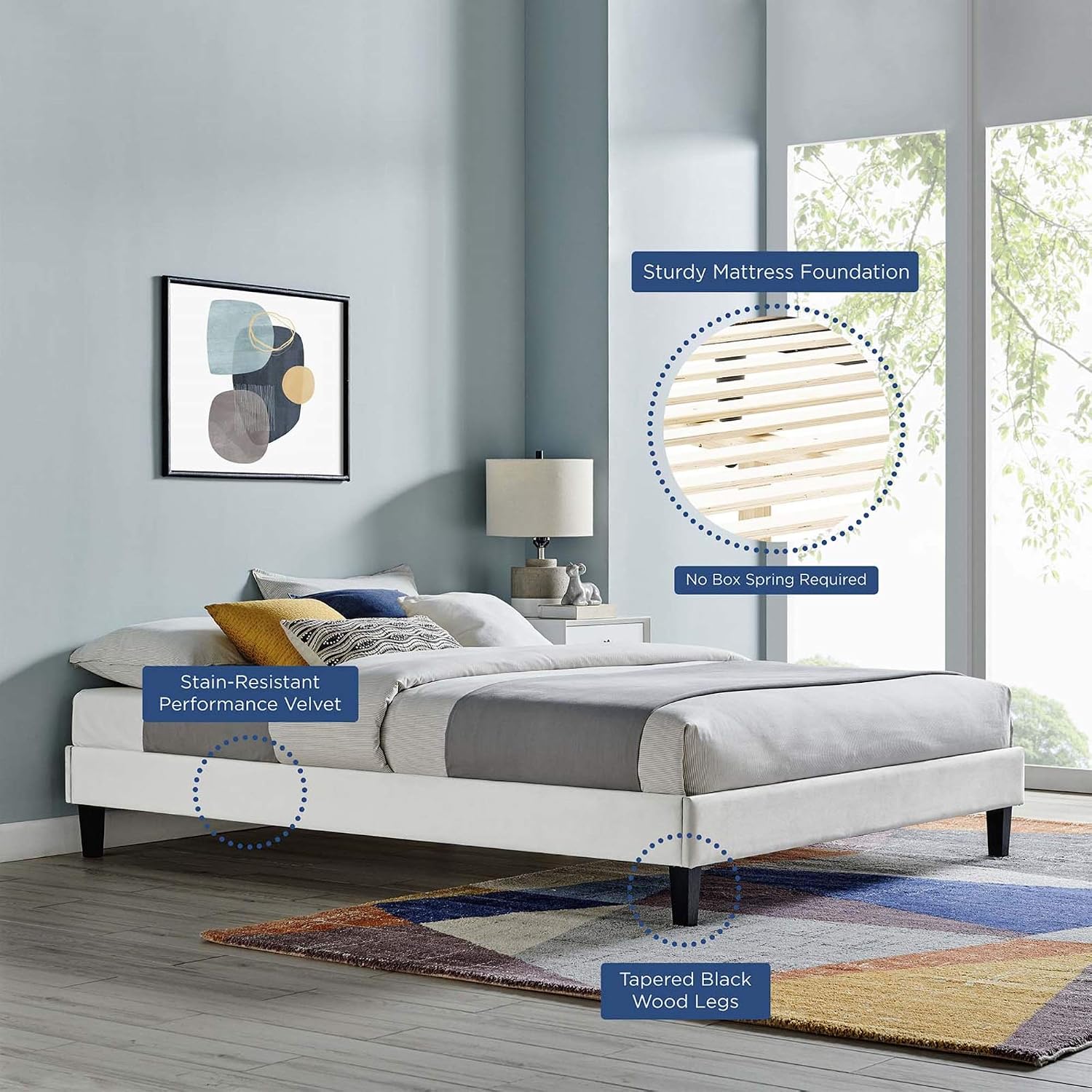Ergode Reign Performance Velvet Full Platform Bed Frame | Sturdy & Elegant | Compatible with Memory Foam, Latex, Innerspring & Hybrid Mattresses | Easy Assembly | 800 lbs Weight Capacity