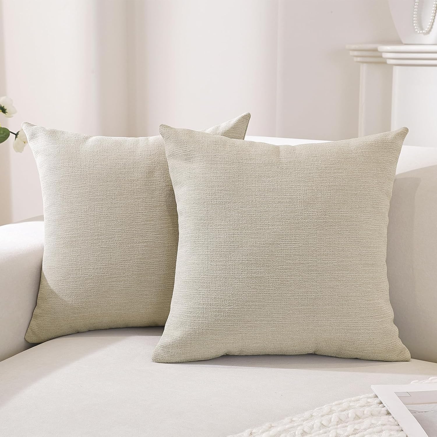 Juego De 2 Falso Lino Decorativo Funda De Cojíns, 45x45, Fundas para Cojines con Cerniera Nascosta, Decoración Modernos Funda Cojin, para Salón Sala De Estar Dormitorio, Beige