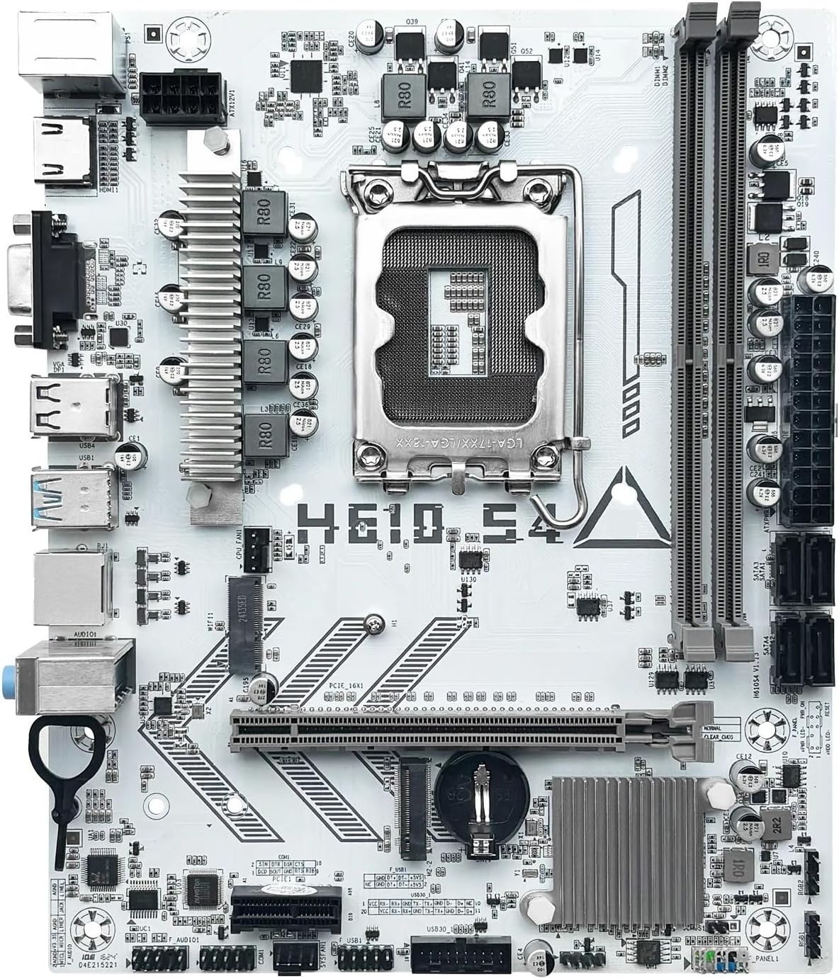 ടോപ്പ് ഡൗൺ view of the LOKLNEYK H610 S4 Motherboard