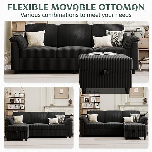 Miniatura 5 de Vongrasig Sofá modular convertible de 79 pulgadas con otomana de almacenamiento, sofá en forma de L de 3 asientos con bolsillo lateral de