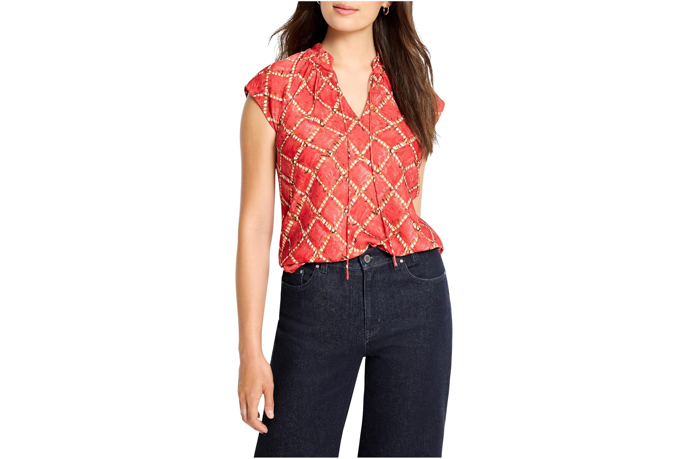 NICZOE Squiggle Check Cap Sleeve Top