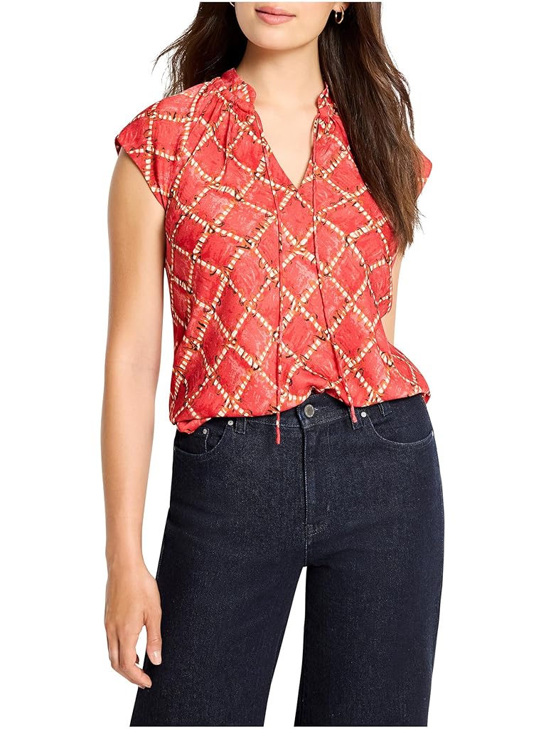 Red NIC+ZOE Squiggle Check Cap Sleeve Top