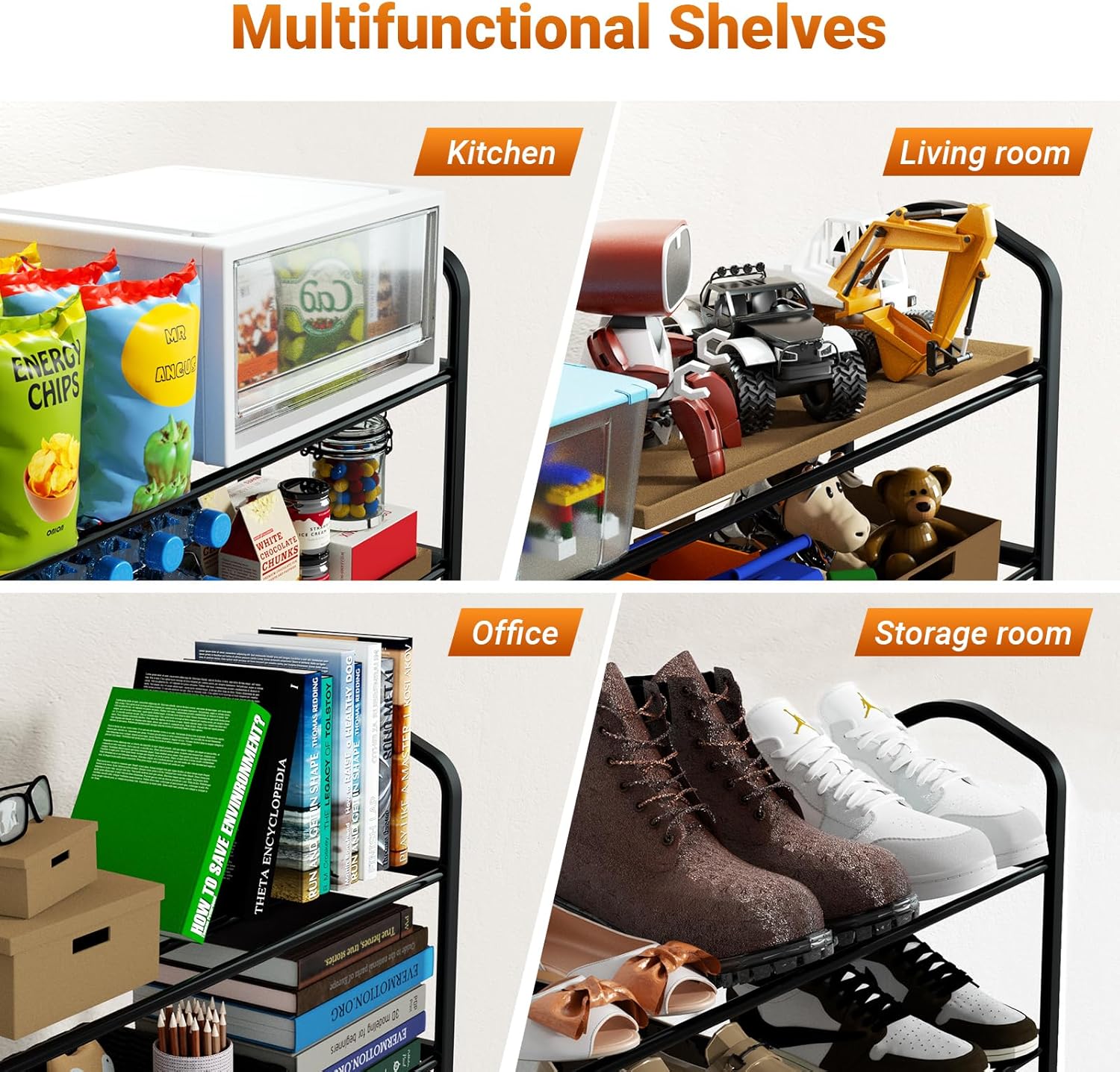 YSSOA 4-Tier Stackable Shoe Rack, 12-Pairs Sturdy Shoe Shelf Storage, Black Shoe Tower for Bedroom, Entryway, Hallway, and Closet