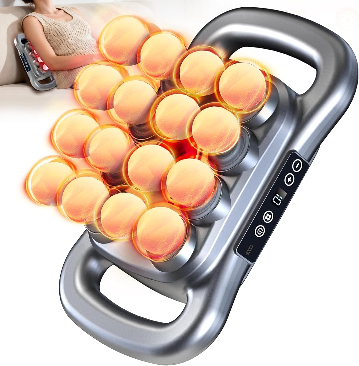 16 Head Massage Gun Deep Tissue - 2026 Upgrade Back Muscle Massager | Adjustable 9 Modes & 9 Levels, Quiet Percussion Massager for Legs, Waist, Back, Buttocks Muscles Pain Relief (Gray)