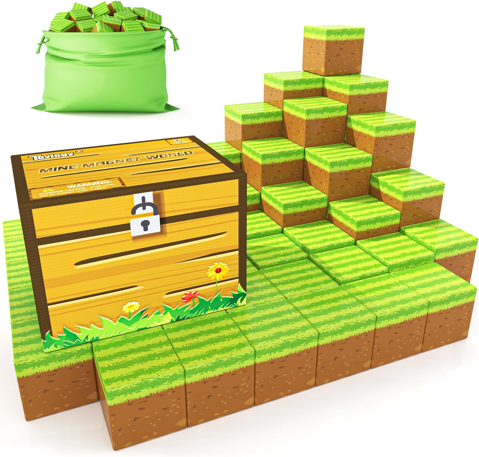 Magnetic Blocks-Build Mine Magnet World Grass Edition, Magnetic Toys for Boys & Girls Age 3-4 4-5 6-8, STEM Montessori Sensory Toys for Toddlers Gifts for 3+ Years Old Girls Boys